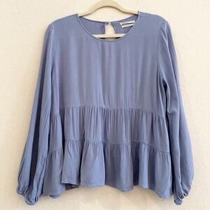 Urban Outfitters‎ Tiered Blouse Top Blue Large Rayon